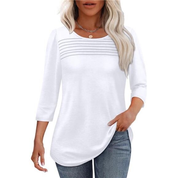 Womens Tops 3/4 Length Sleeve Blouses Dressy Casual Spring Summer - Picture 1 of 6